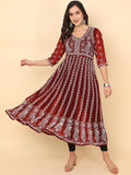 HERE&NOW Scoop Neck Chikankari Embroidered Thread Work Georgette Anarkali Kurta | Grocsy