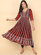 HERE&NOW Scoop Neck Chikankari Embroidered Thread Work Georgette Anarkali Kurta | Grocsy