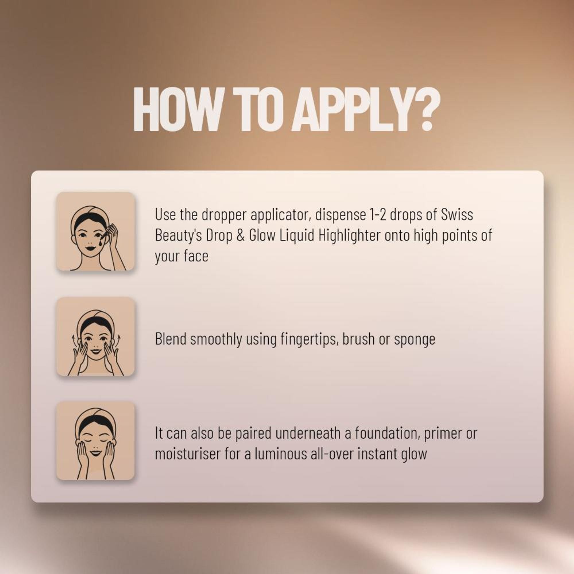 Swiss Beauty Drop and Glow Liquid Highlighter , Shimmer Shine , Dewy Finish - 04 Light Brown | Grocsy