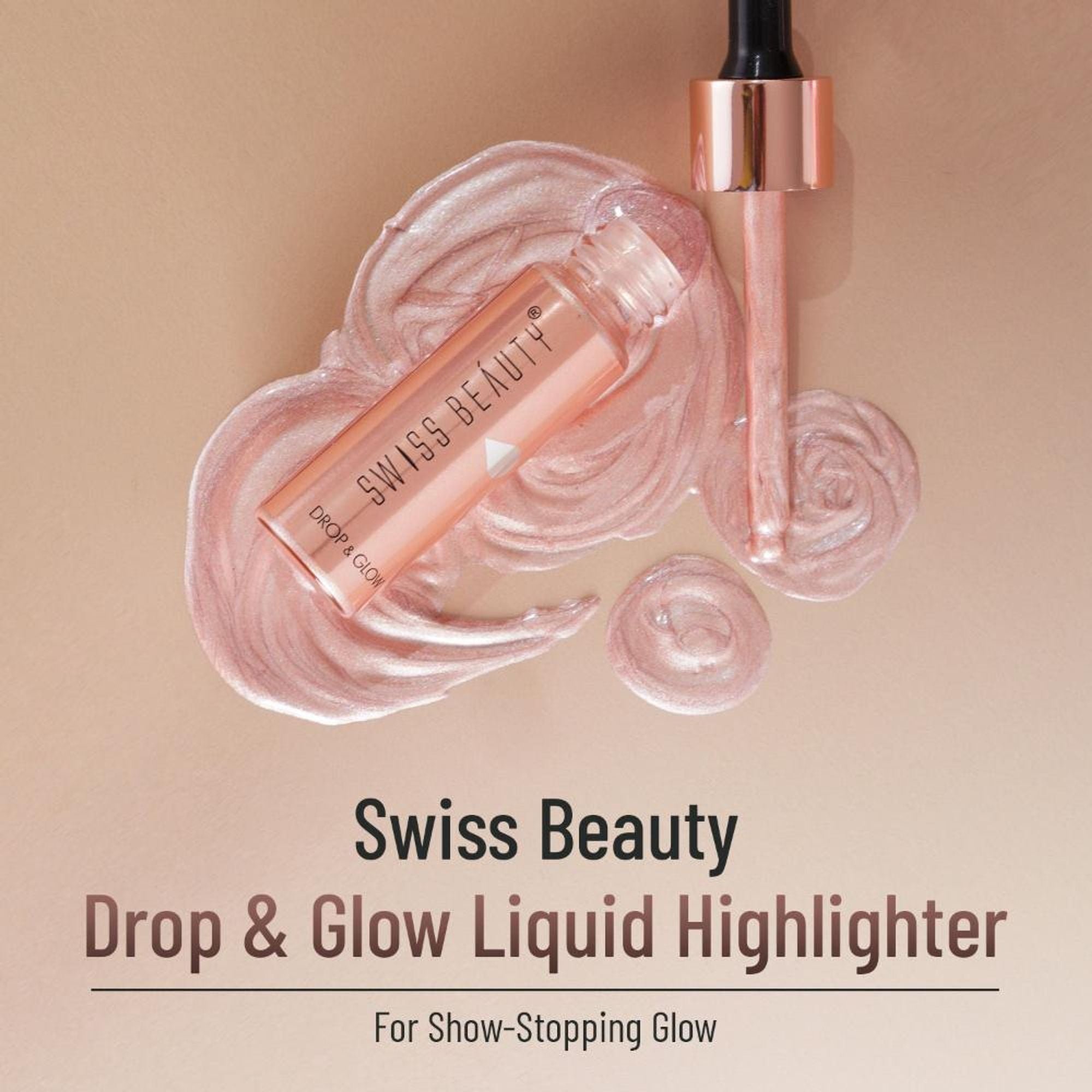 Swiss Beauty Drop and Glow Liquid Highlighter , Shimmer Shine , Dewy Finish - 06 Rose Gold | Grocsy