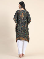 HOUSE OF KARI Ethnic Motifs Printed Chikankari Embroidery Cotton Kaftan Kurta | Grocsy