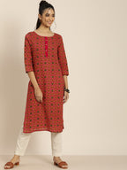 Sangria Women Pink & Green Pure Cotton Bandhani Printed Kurta | Grocsy
