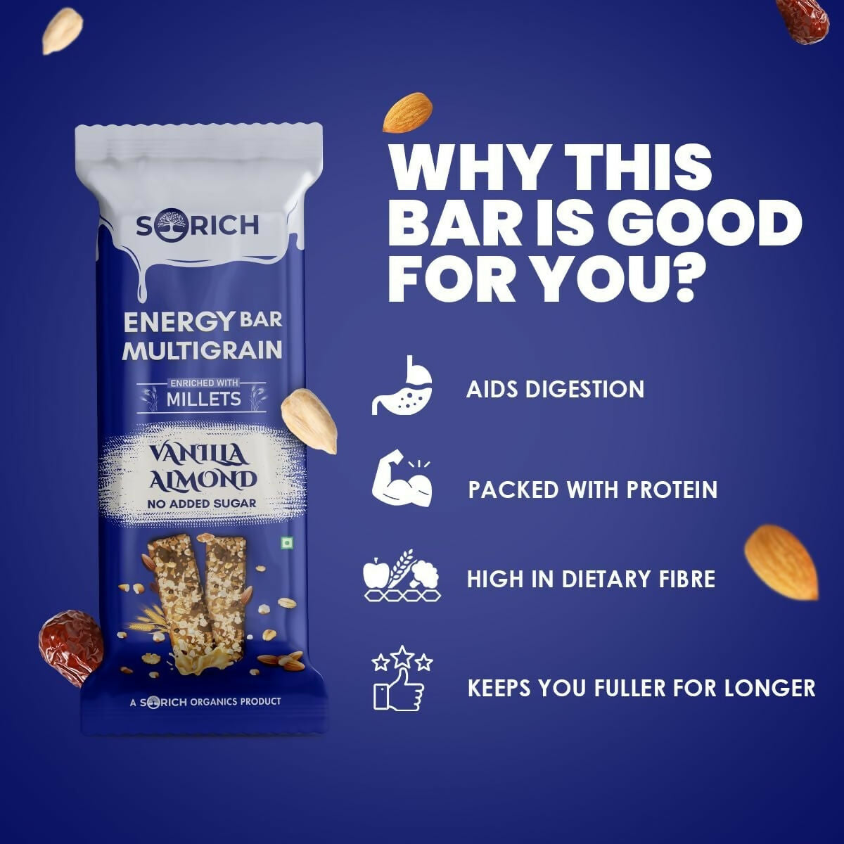 Sorich Organics Multigrain Energy Mini Bars Vanilla Almond | Grocsy