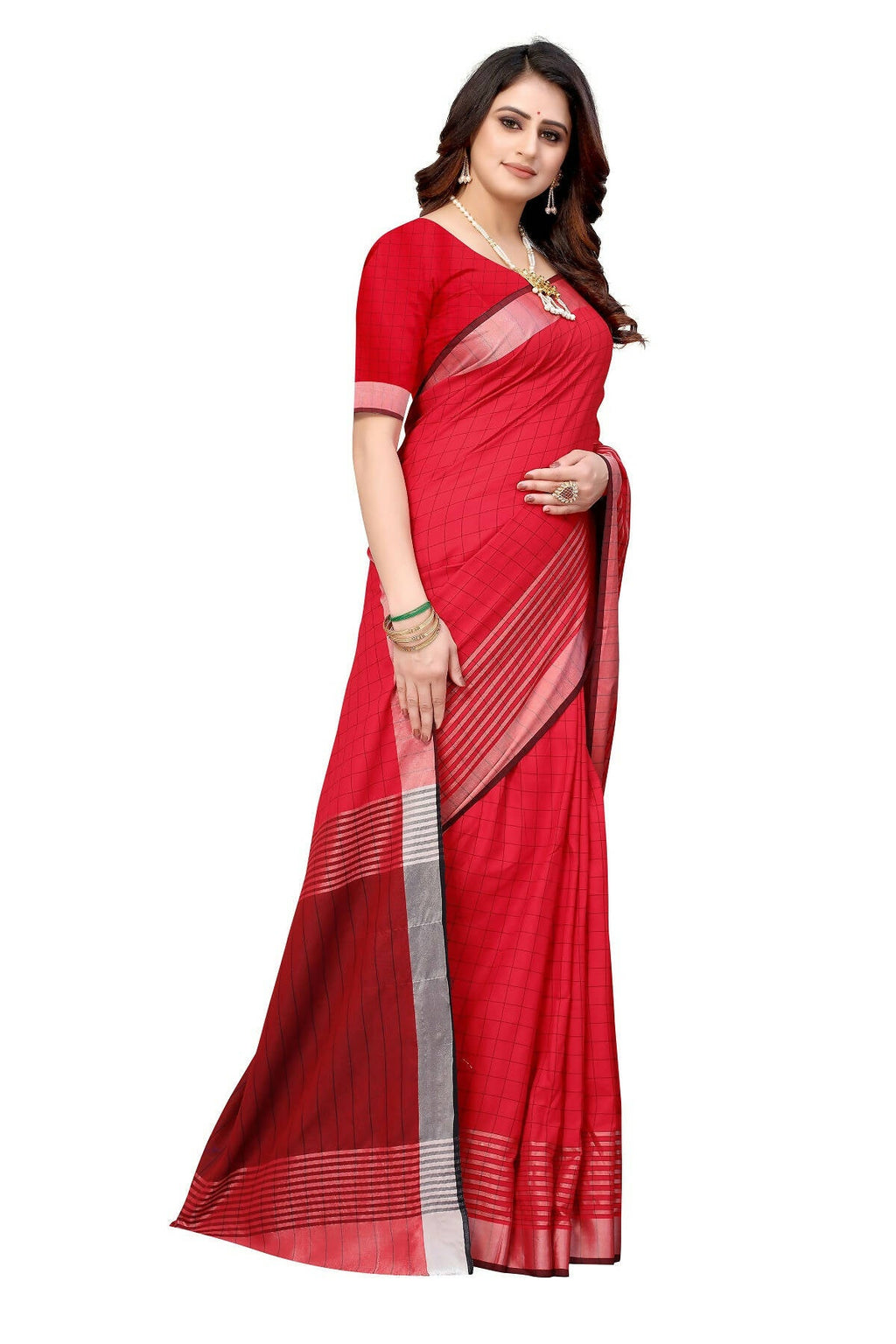Vamika Red Cotton Silk Saree | Grocsy