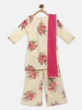 Ahalyaa Beige Crepe Floral Printed Kids Kurta Palazzo Set With Dupatta For Girls | Grocsy