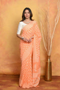 Very Much Indian Handblock Printed Cotton Saree With Natural Dyes - Light Peach | Grocsy