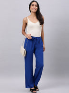 Souchii Women Blue Casual Drawstring Palazzos | Grocsy