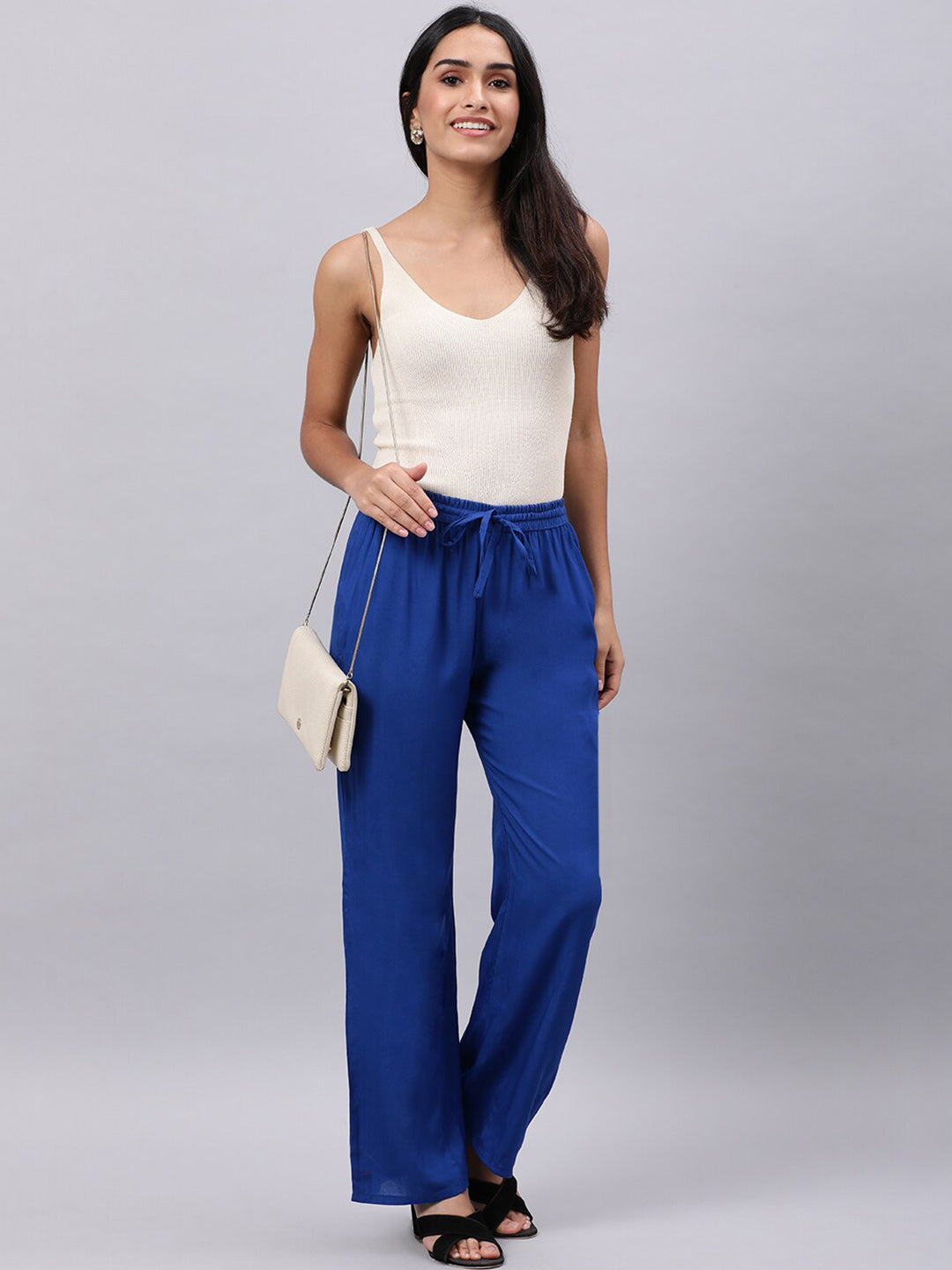 Souchii Women Blue Casual Drawstring Palazzos | Grocsy