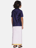 Sethukrishna Boys Navy Blue Shirt With Readymade Dhoti | Grocsy