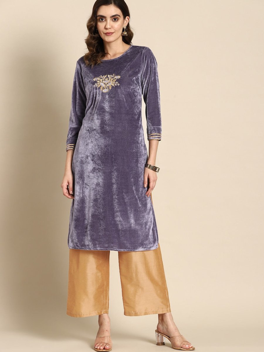 All About You Women Velvet Finish Yoke Design Regular Kurta with Palazzos | Grocsy
