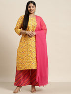 Sztori Plus Size Ethnic Motifs Printed Kurta with Palazzos & Dupatta | Grocsy