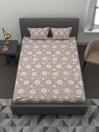 MYTRIDENT Brown White Ethnic Motifs 200 TC Cotton 1 King Bedsheet with 2 Pillow Covers | Grocsy