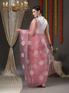 Saree Mall Mauve & White Floral Embroidered Organza Banarasi Sarees | Grocsy