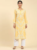 HOUSE OF KARI Ethnic Motifs Embroidered Chikankari Straight Kurta | Grocsy