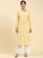 HOUSE OF KARI Ethnic Motifs Embroidered Chikankari Straight Kurta | Grocsy