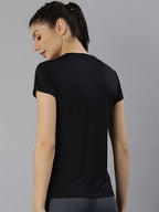 MKH Women Black Typography Printed Dri-FIT Sports T-shirt | Grocsy