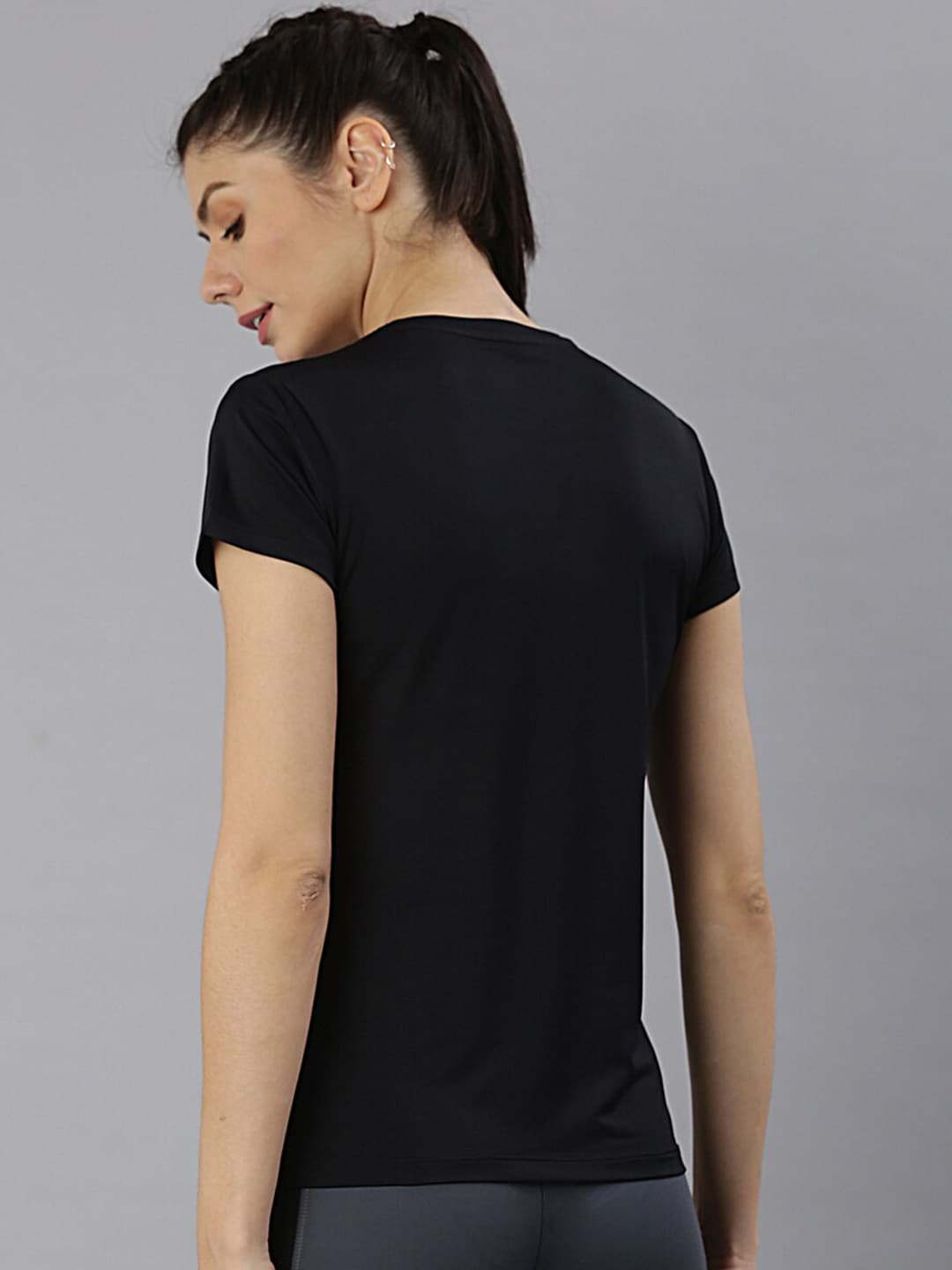 MKH Women Black Typography Printed Dri-FIT Sports T-shirt | Grocsy