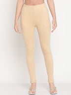 TAG 7 Women Set Of 2 Solid Beige & Red Leggings | Grocsy