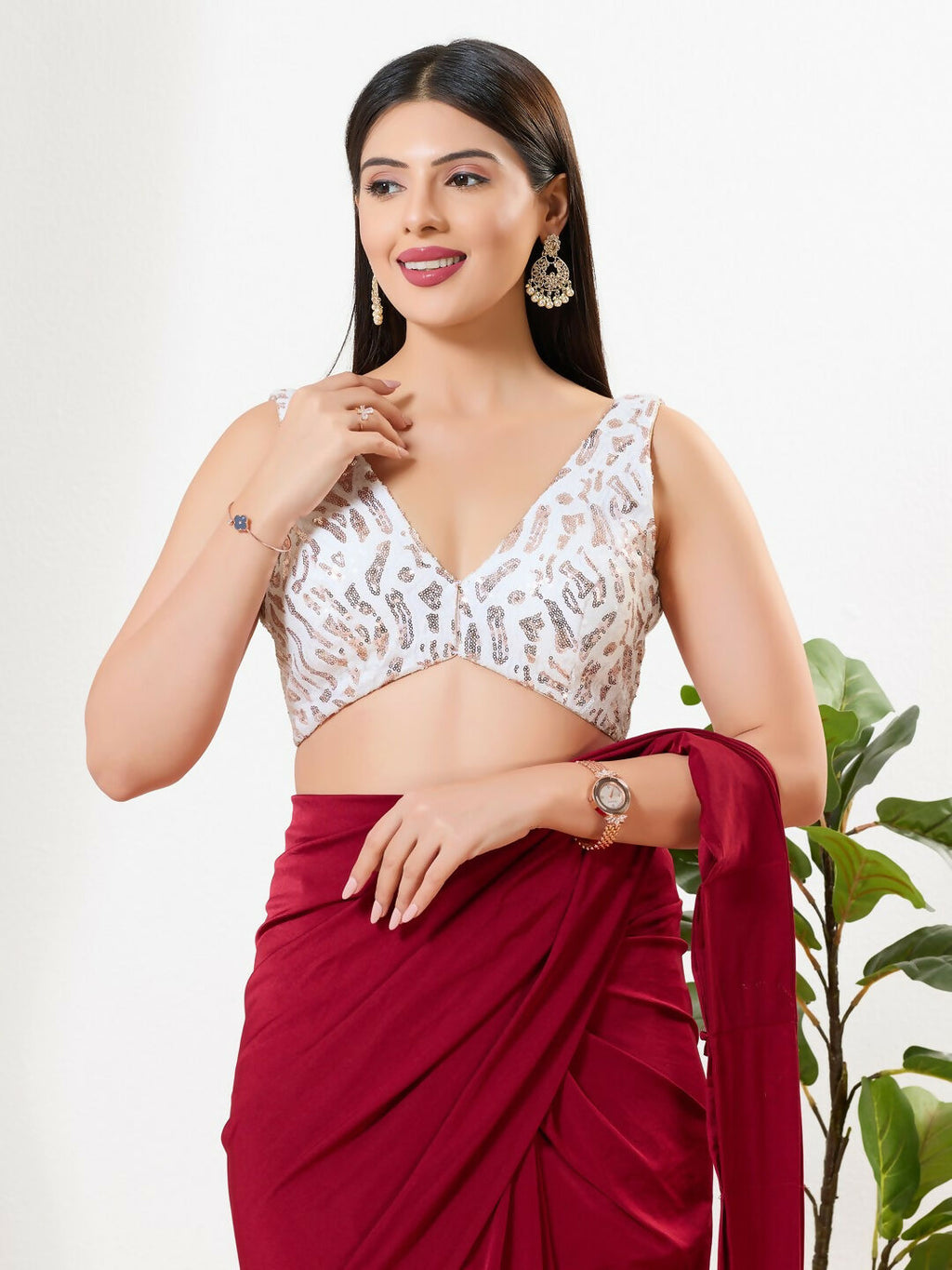 Joban Fashion Copper Sequence Padded Blouse With V Neck Sleeveless | Grocsy