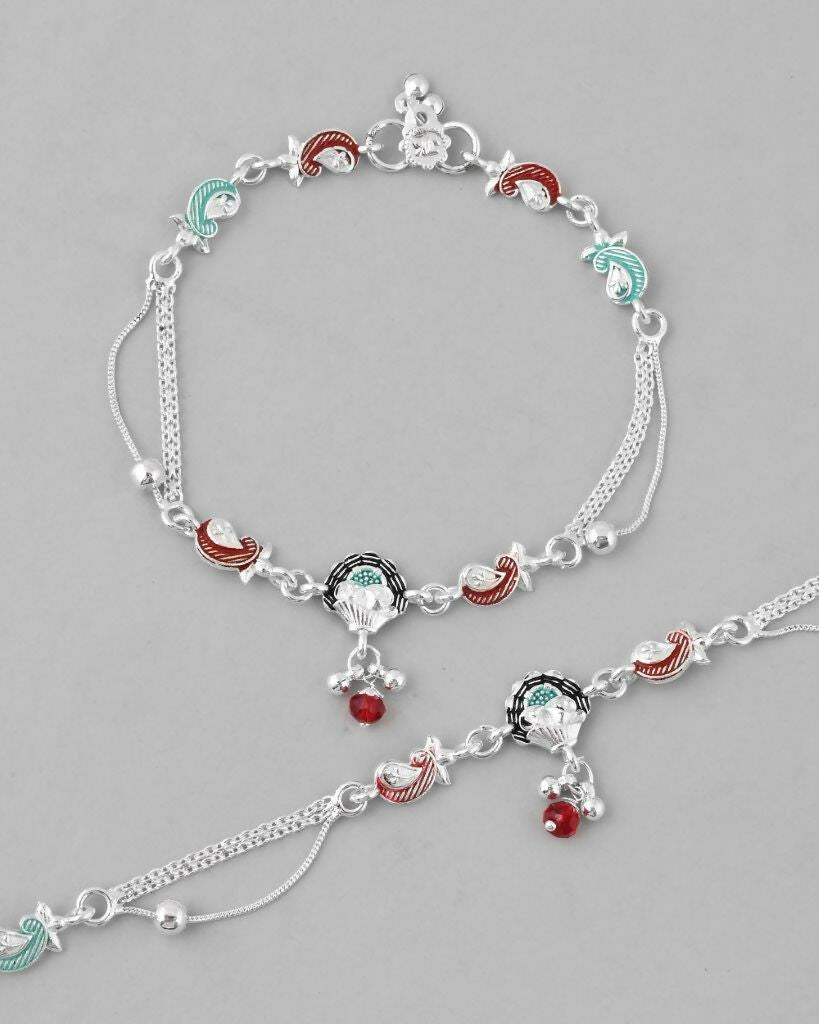 VOJ Set of 2 Traditional Stone Studded Mutli Color Designer Anklet | Grocsy