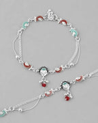 VOJ Set of 2 Traditional Stone Studded Mutli Color Designer Anklet | Grocsy