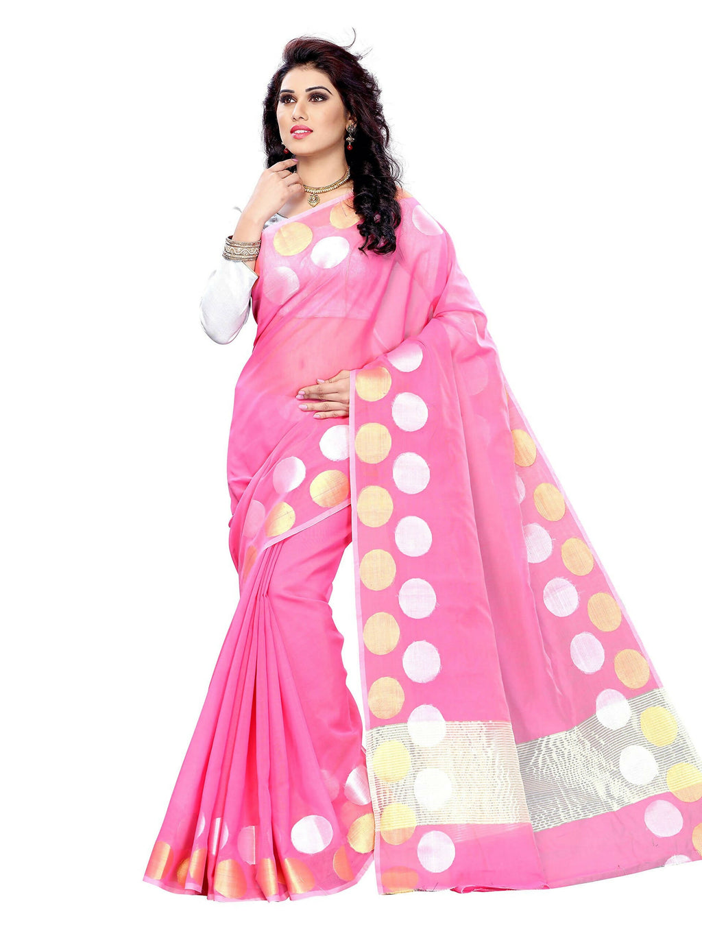 Mimosa Women Cotton Art Light Pink Saree | Grocsy