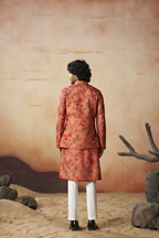 Floral Jal Print Silk Nehru Jacket Set by Hilo Design | Grocsy