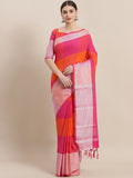 Saree Mall Pink & Orange Checked Saree | Grocsy