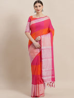Saree Mall Pink & Orange Checked Saree | Grocsy