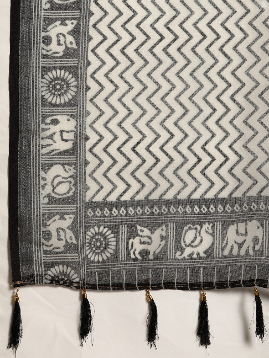 Sangria Black & Grey Ethnic Motifs Zari Pure Linen Saree | Grocsy