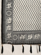Sangria Black & Grey Ethnic Motifs Zari Pure Linen Saree | Grocsy