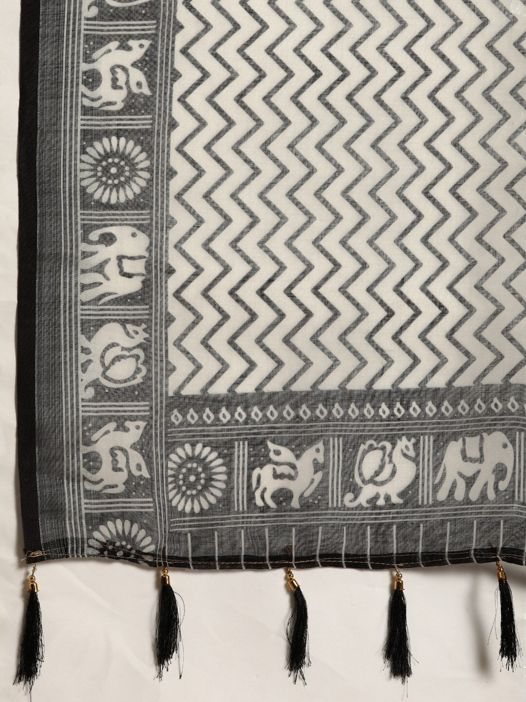Sangria Black & Grey Ethnic Motifs Zari Pure Linen Saree | Grocsy