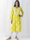 HOUSE OF KARI Floral Embroidered Chikankari Straight Kurta | Grocsy