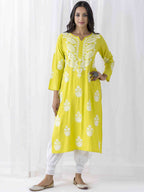 HOUSE OF KARI Floral Embroidered Chikankari Straight Kurta | Grocsy
