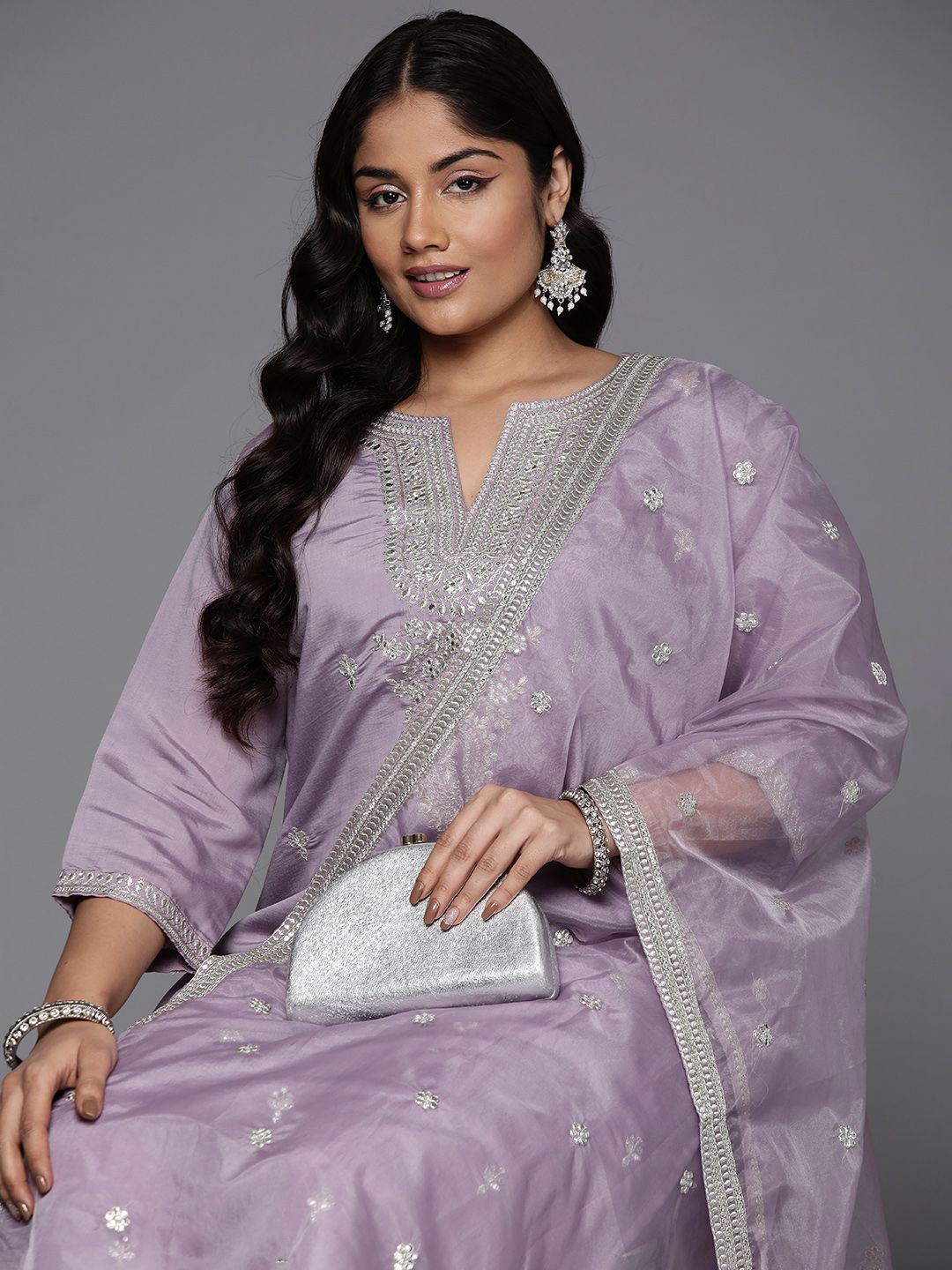 Indo Era Plus Size Embroidered Regular Sequinned Kurta with Trousers & With Dupatta | Grocsy