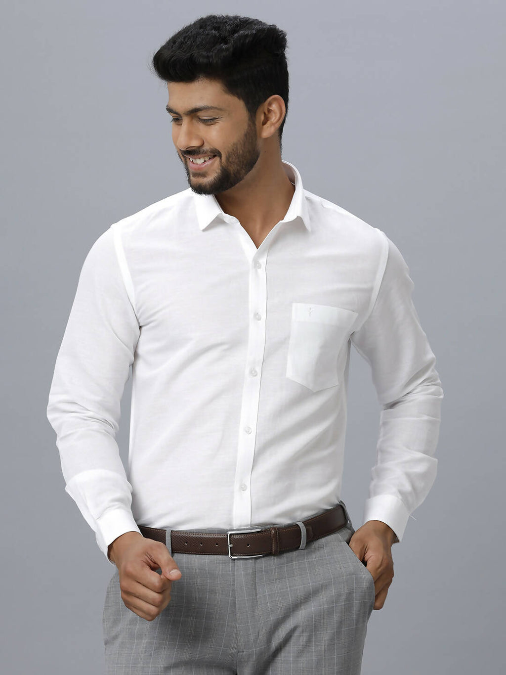 Ramraj Cotton Mens Full Sleeve Formal 100 % Cotton White Shirt | Grocsy