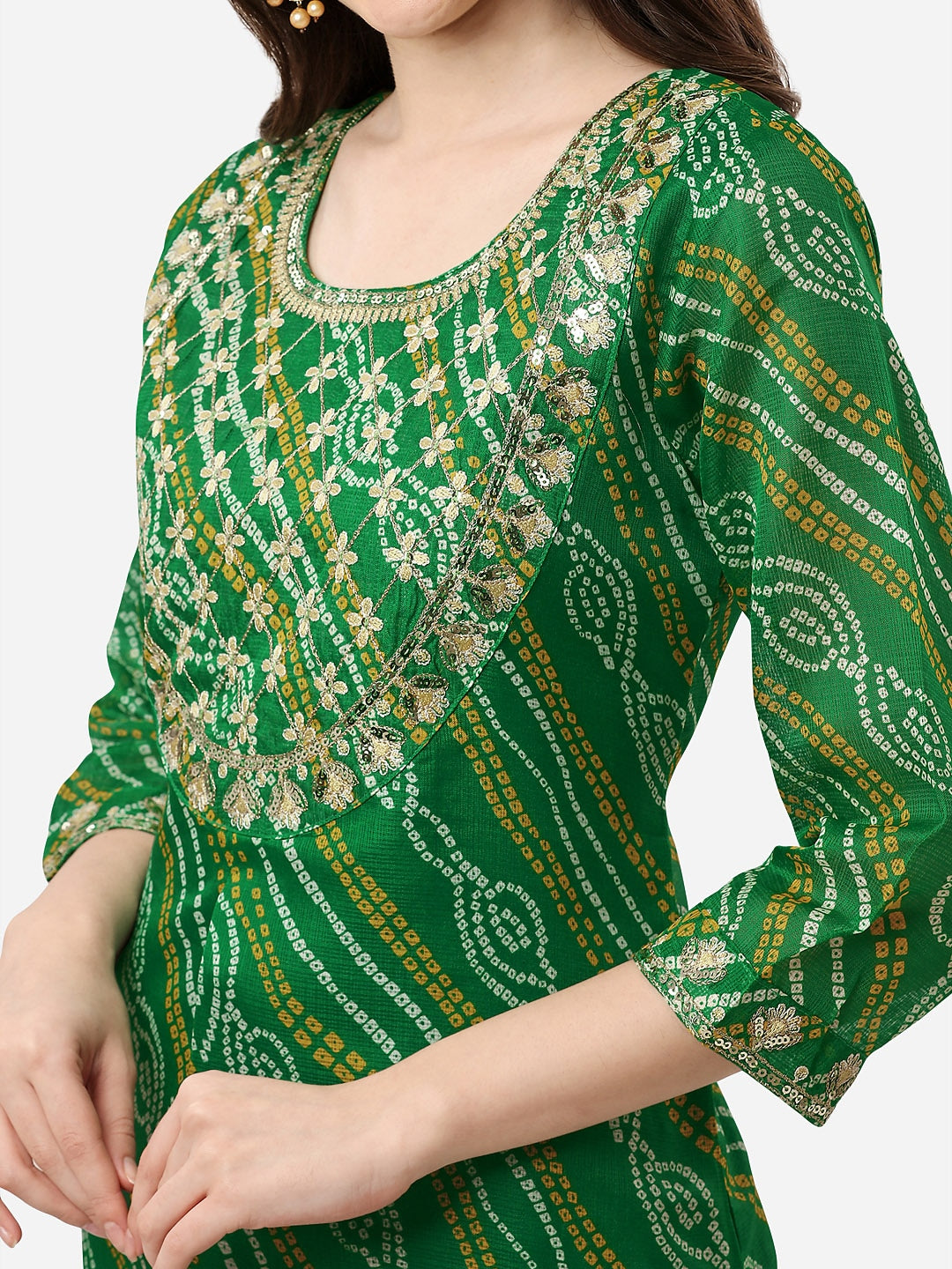 HERE&NOW Women Green Leheriya Printed Pure Cotton Kurta | Grocsy