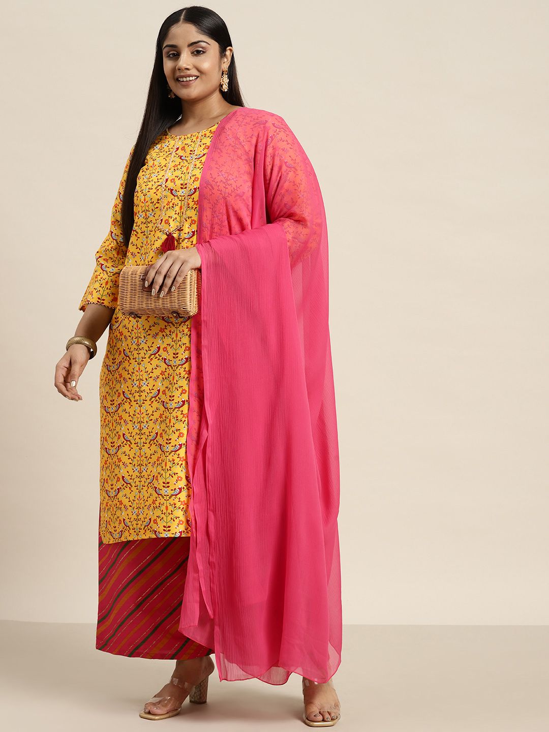 Sztori Plus Size Ethnic Motifs Printed Kurta with Palazzos & Dupatta | Grocsy