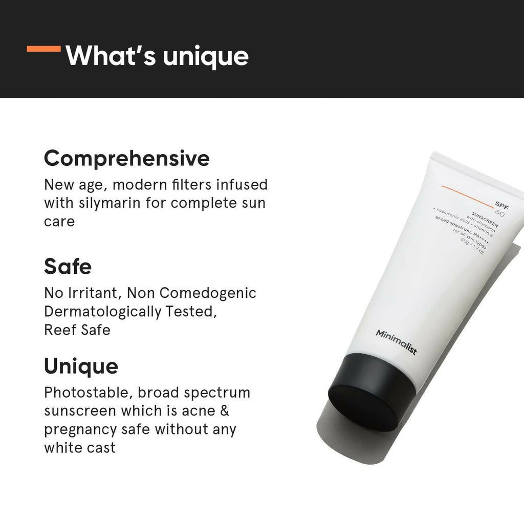 Minimalist Sunscreen SPF 60 PA ++++ For Sensitive Skin Broad Spectrum Sunscreen With Potent Antioxidants & Advanced Filters | Grocsy
