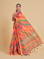 Sangria Orange & Green Printed Pure Cotton Saree | Grocsy