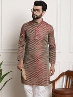Sojanya Woven Design Mandarin Collar Silk Cotton Kurta | Grocsy