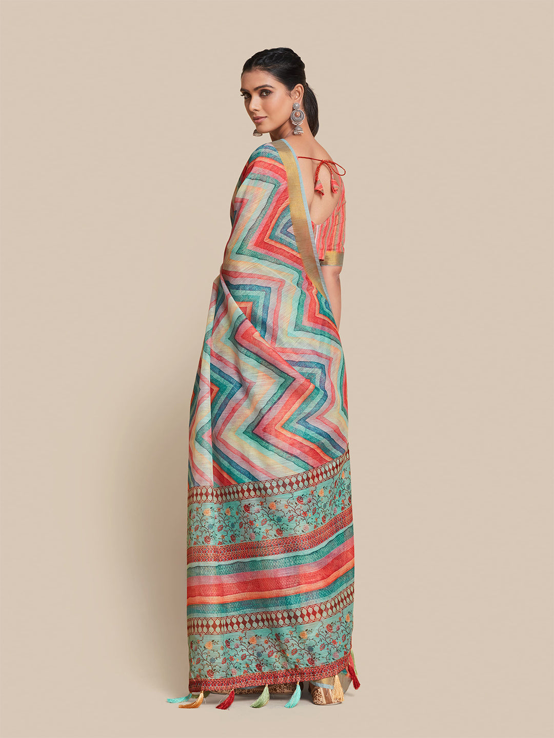 Sangria Teal & Pink Zari Saree | Grocsy
