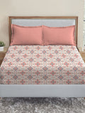 MYTRIDENT Dusk and Dawn White Printed Pure Cotton 144 TC Queen Bedsheet With 2 Pillow Covers | Grocsy