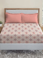 MYTRIDENT Dusk and Dawn White Printed Pure Cotton 144 TC Queen Bedsheet With 2 Pillow Covers | Grocsy