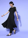 HERE&NOW Women Black & Red Embroidered Kurta Set | Grocsy