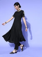 HERE&NOW Women Black & Red Embroidered Kurta Set | Grocsy