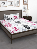Story@home White & Pink Floral King Bedsheet with 2 Pillow Covers | Grocsy