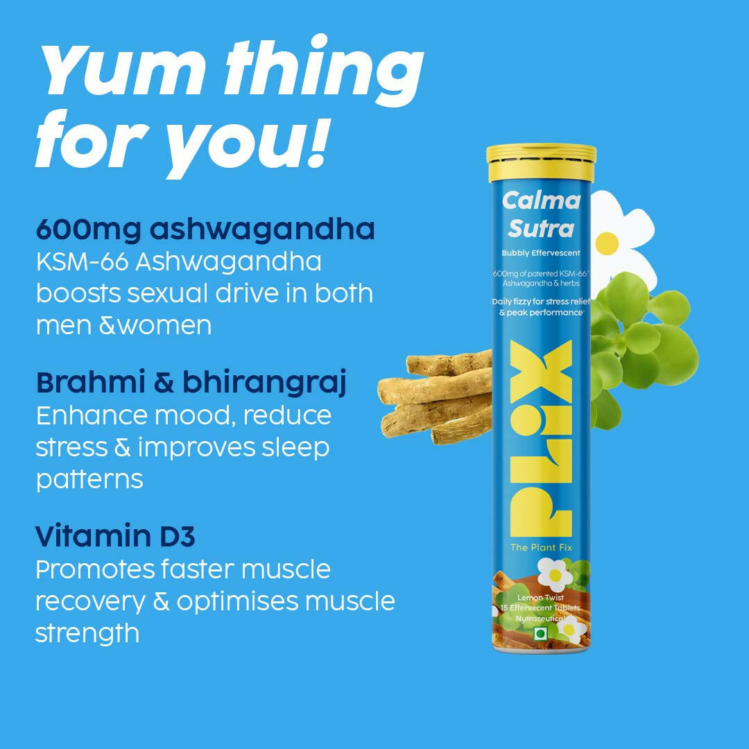 PLIX The Plant Fix Calma Sutra Ashwagandha Effervescent Tablets - Lemon Twist | Grocsy