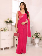 Designer Partywear Pink Georgette Fancy Saree - Satrangi | Grocsy