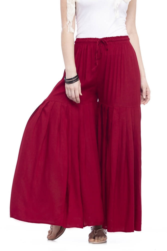 Mominos Fashion Reyon Cotton Maroon Palazzo | Grocsy